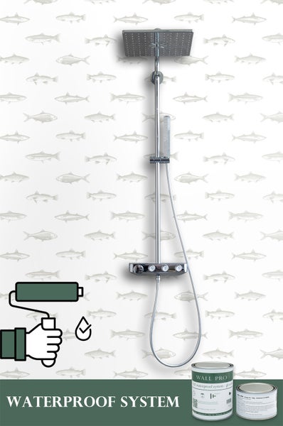 ESTAhome Tapete Federzeichnung Fisch Weiß und Silber - 53 cm x 10.05 m - 138966