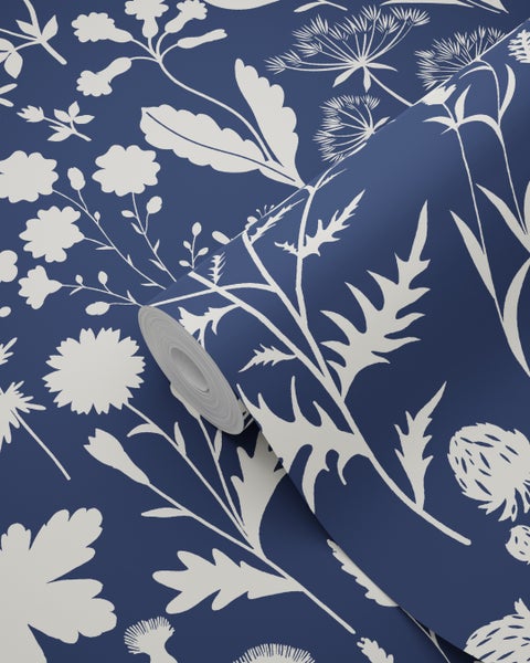 ESTAhome Tapete Feldblumen Dunkelblau - 50 x 900 cm - 139441