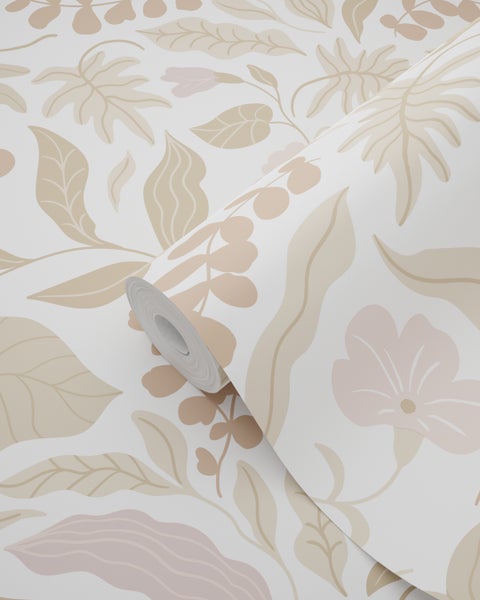 ESTAhome Tapete Blätter und Blumen Beige und Rosa - 50 x 900 cm - 131047