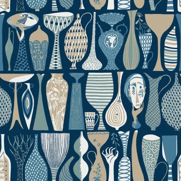 Borastapeter Tapete Vasen und Töpfen Blau - 53 cm x 10.05 m - 660688