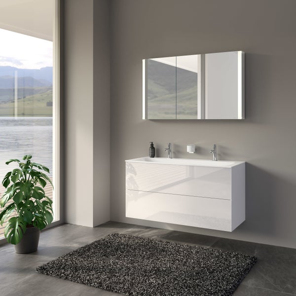 KEUCO Emma Badmöbel-Set 120 cm 3-teilig, mit Doppelwaschtisch, Unterbau und Spiegelschrank