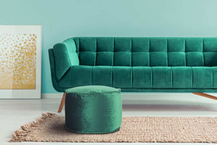 Pouf Hocker samtweich, orientalisches Design Grün Rund Ø 47 cm