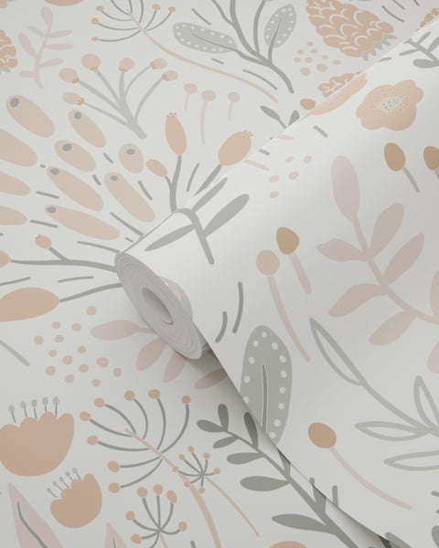 ESTAhome Tapete Blätter und Blumen Hellblau und Terrakotta - 50 x 900 cm - 131387