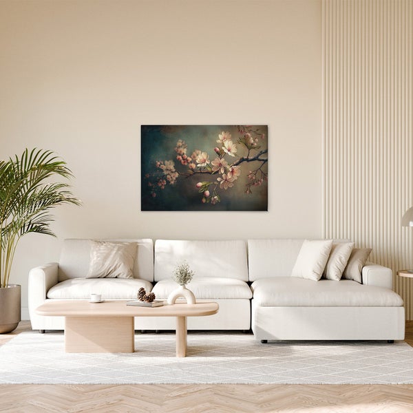 Wohnzimmer mit Leinwandbild mit Blütenmotiv