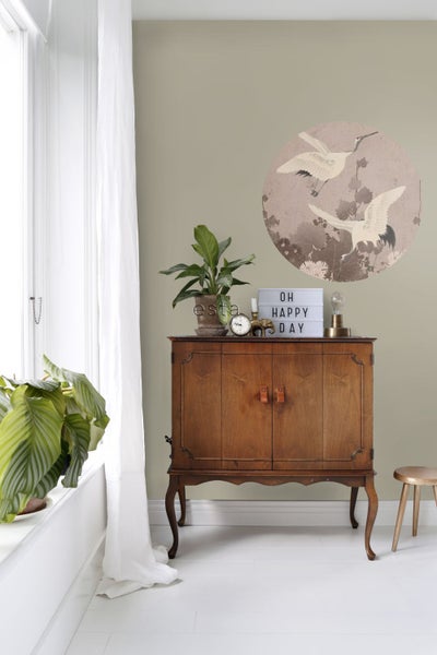 ESTAhome selbstklebende runde Tapete Kraniche Graurosa - Ø 70 cm - 158995