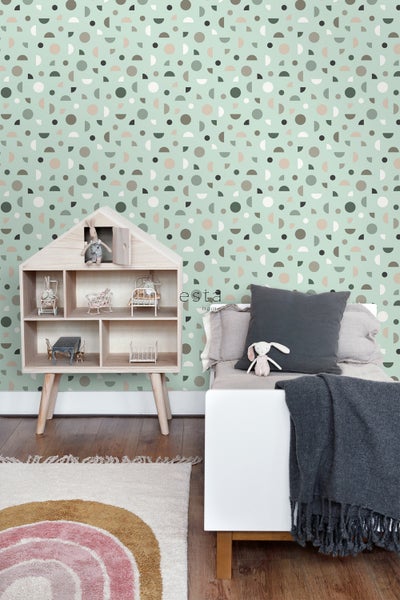 ESTAhome Tapete grafisches Motiv Mintgrün, Hellrosa und Weiß - 53 cm x 10.05 m - 139279