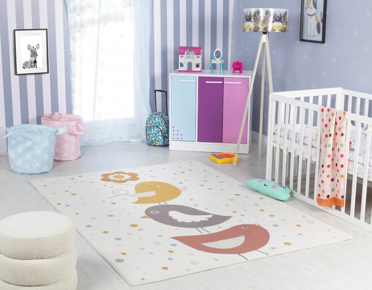 Teppich für Kinder Vögel Gelb/Blau/Braun 120x170 cm PIOUPIOU