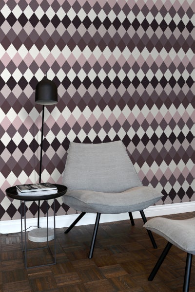 ESTAhome Tapete Karomuster in Leinen-Optik Violett- und Taupe-Schattierungen - 53 cm x 10.05 m - 148681