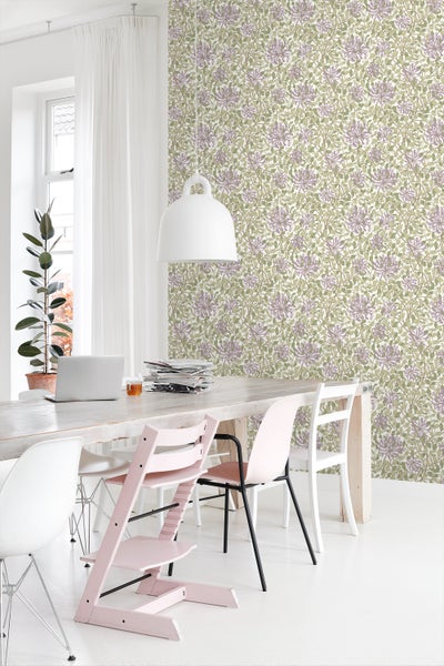 ESTAhome Tapete Blumen Grün und Lila - 50 x 900 cm - 131030