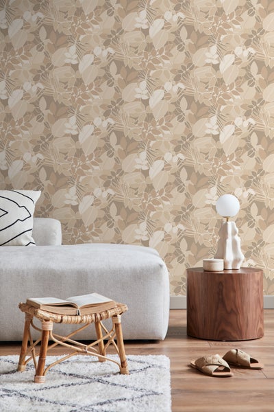 ESTAhome Tapete Blätter Beige - 50 x 900 cm - 139845