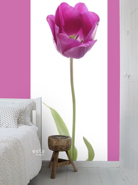 ESTAhome Fototapete Tulpe Rosa und Grün - 93 x 211,5 cm - 156502