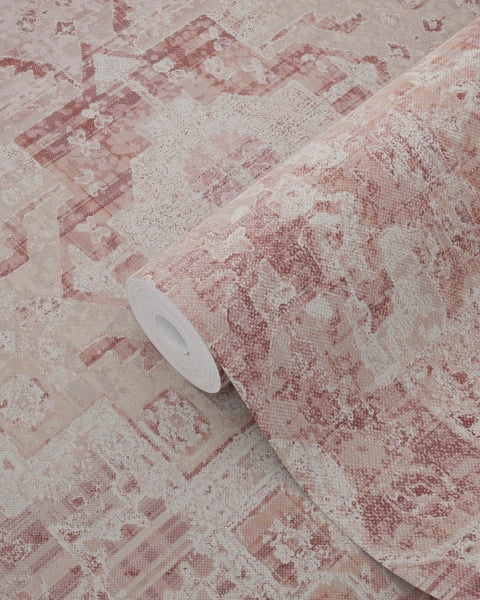 ESTAhome Tapete orientalisches Kelim-Patchwork Terrakottarosa - 53 cm x 10.05 m - 148656
