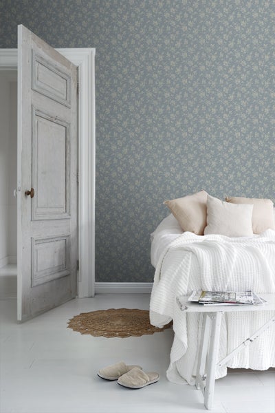 Borastapeter Tapete Blumenmuster Graublau - 53 cm x 10.05 m - 661063