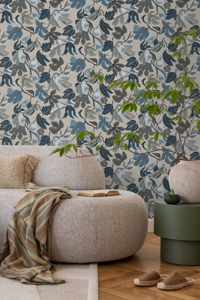 Borastapeter Tapete Blätter Graublau - 49 cm x 10.05 m - 660801