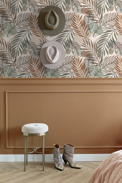 ESTAhome Tapete Blätter Beige und Graugrün - 50 x 900 cm - 139822