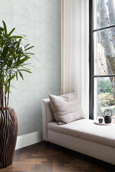 Origin Wallcoverings Tapete Querschnitte von Baumstämmen Mintgrün - 53 cm x 10.05 m - 347545