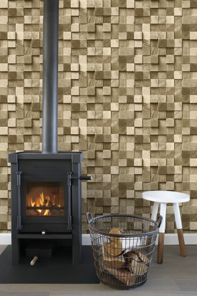 ESTAhome Tapete 3D Holzoptik Beigebraun - 53 cm x 10.05 m - 138529