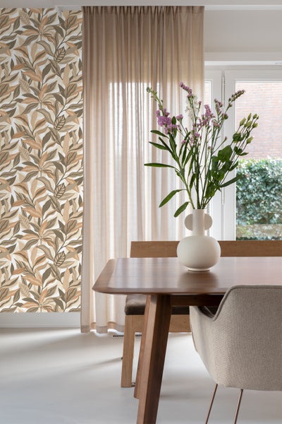 ESTAhome Tapete tropische Blätter Beige - 50 x 900 cm - 131039