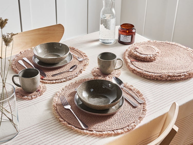 Tischset mit Untersetzern 12-teilig RIBBERY Naturfarben Jute