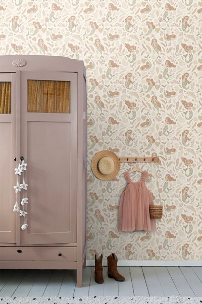ESTAhome Tapete Meerjungfrauen Graugrün, Beige und Terrakotta - 50 x 900 cm - 131498