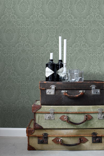 ESTAhome Tapete Ornamente Graugrün - 50 x 900 cm - 139633