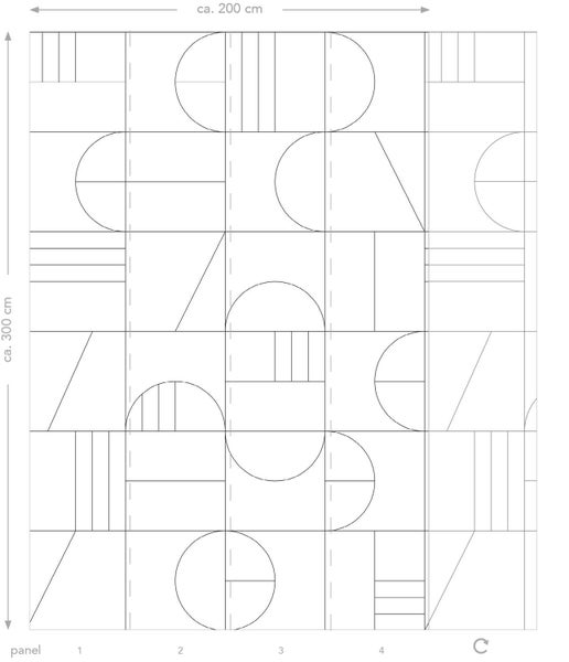 Tapetenmuster mit geometrischen Formen, circa 200 cm breit und circa 300 cm hoch