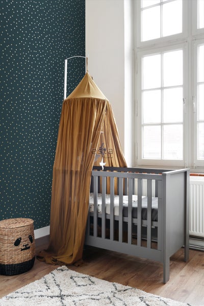 ESTAhome Tapete Punkte Dunkelblau und Gold - 0,53 x 10,05 m - 139276