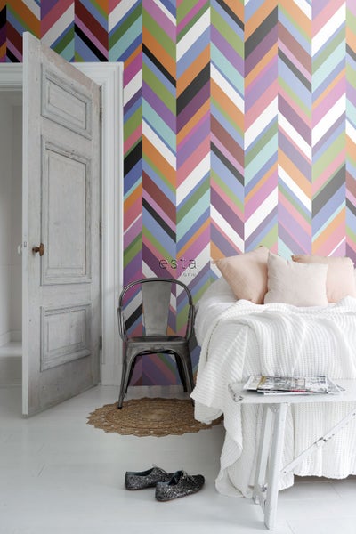 ESTAhome XXL-Vliestapete Zickzack-Motiv Grün, Rosa, Lila und Blau - 50 x 900 cm - 158912