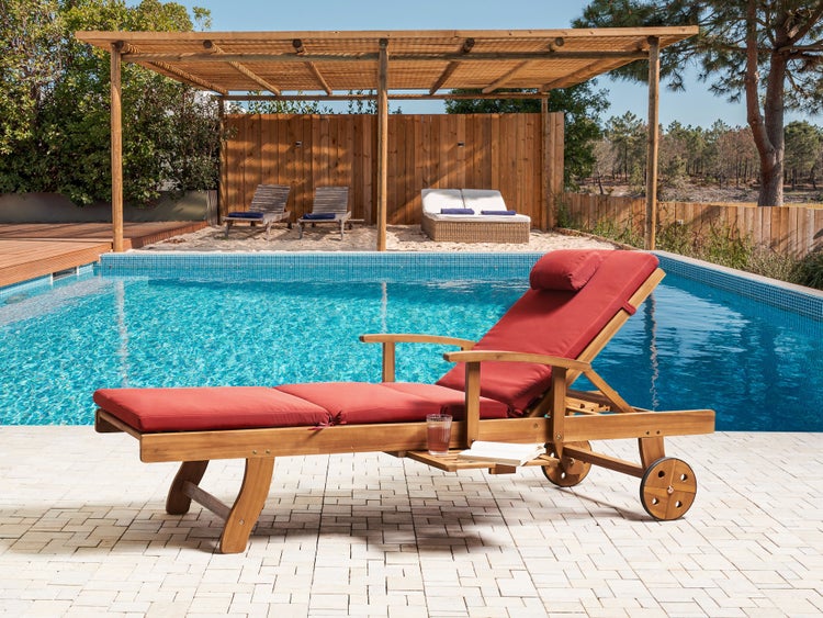 Sonnenliege mit Kissen JAVA PREMIUM Akazienholz Rot