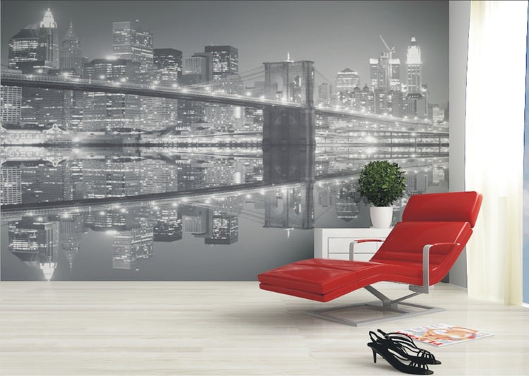 Raum mit Fototapete von New York, Liege und Accessoires