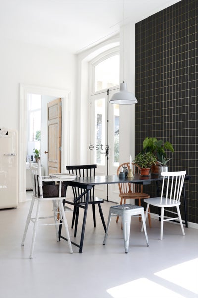 ESTAhome Tapete kleine Fliesen Schwarz und Gold - 53 cm x 10.05 m - 139132