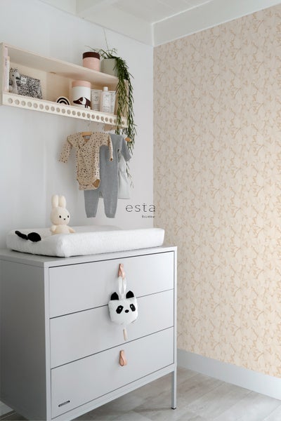 ESTAhome Tapete gezeichnete Blätter Sandbeige und Terrakotta - 50 x 900 cm - 139497