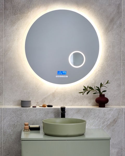LED-Badezimmer-Spiegel FIXIN 80 cm 80 cm mit Bluetooth-Lautsprecher Silber