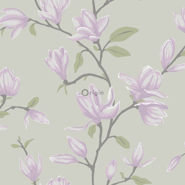 Origin Wallcoverings Tapete Magnolie Meeresgrün und Violett - 53 cm x 10.05 m - 347051