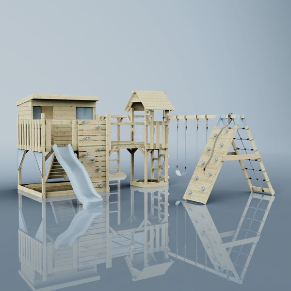 Spielplatz mit Rutsche, Schaukel und Kletterwand