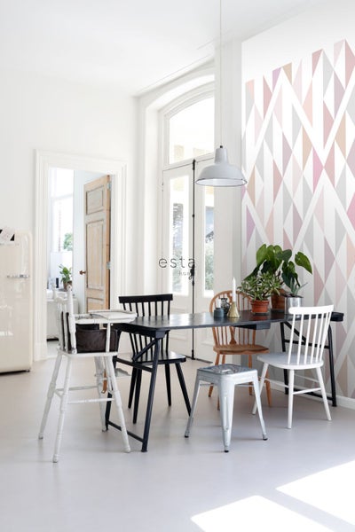 ESTAhome Fototapete Karomuster Schwarz, Weiß und Altrosa - 150 x 279 cm - 158903