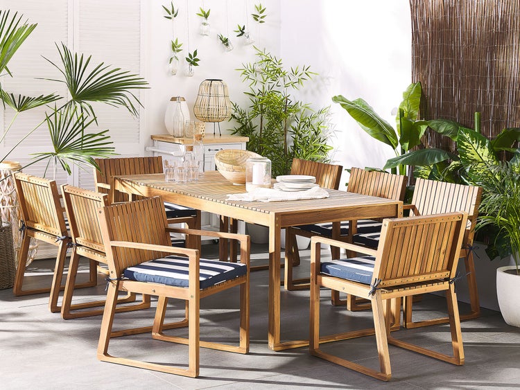 Gartenmöbel Set 8-Sitzer SASSARI inkl. Kissen Akazienholz Marineblau