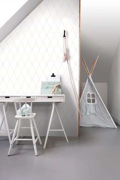 Origin Wallcoverings Tapete Karomuster Puderrosa und Weiß - 53 cm x 10.05 m - 347493