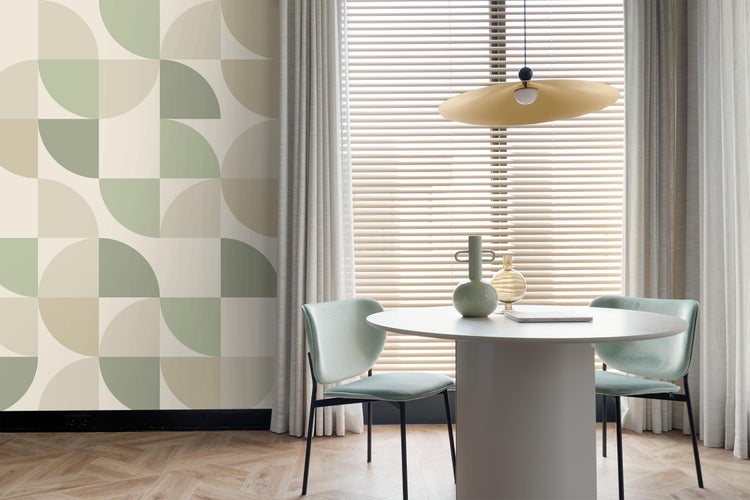 ESTAhome Fototapete geometrische Formen Beige und Grün - 2.5 x 2.79 m - 159386