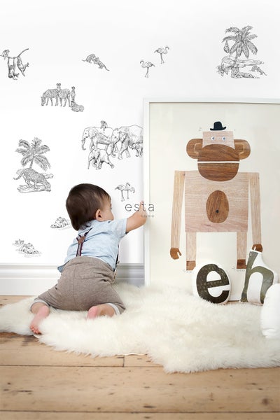 ESTAhome Wandtattoo Dschungeltiere Schwarz-Weiß - 47.5 x 66 cm - 156106