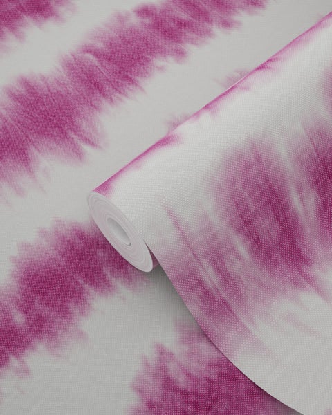 ESTAhome Tapete horizontale Tie-Dye Shibori Streifen Tiefrosa und Weiß - 53 cm x 10.05 m - 148688