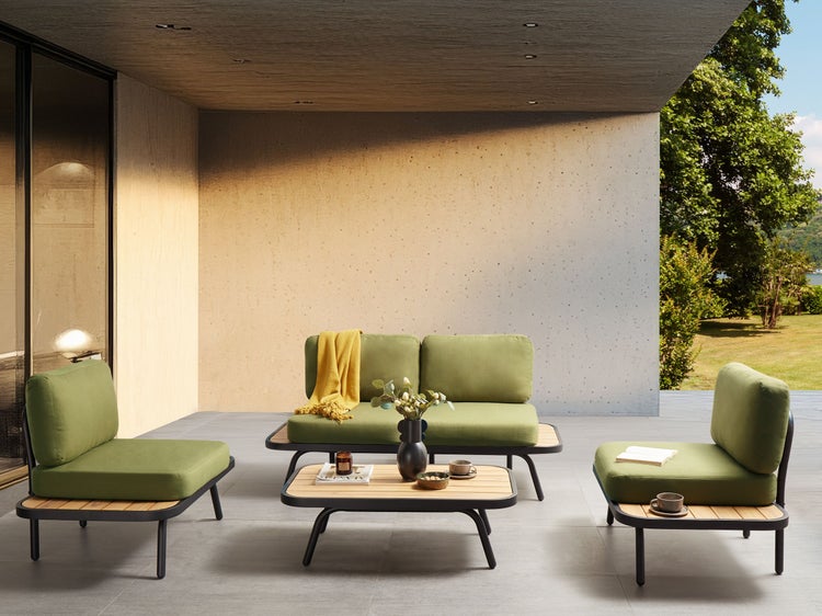 Lounge Set mit Tisch 4-Sitzer MINOZZO zertifiziertes Akazienholz Olivgrün