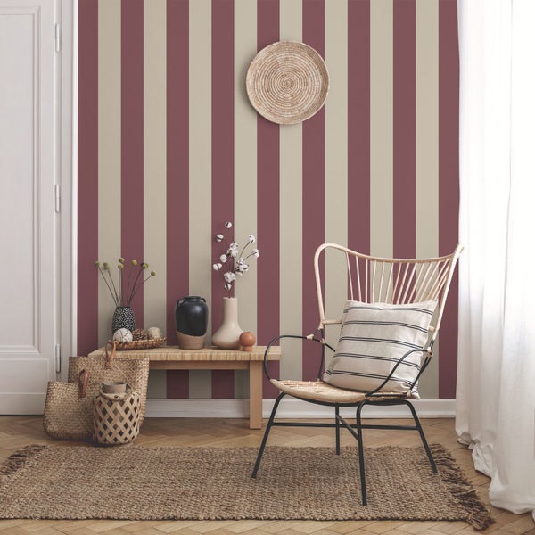 Sanders und Sanders Tapete Streifen Dunkelrot und Beige - 53 cm x 10.05 m - 640691