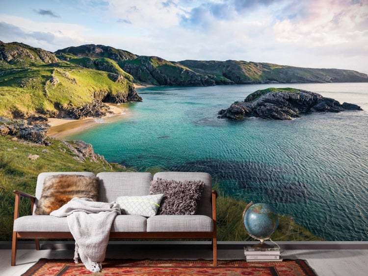 Fototapete mit Landschaftsmotiv, bestehend aus Küste, Hügeln und Meer