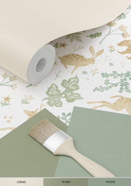 ESTAhome Tapete Wald mit Waldtieren Grün und Beige - 53 cm x 10.05 m - 139586