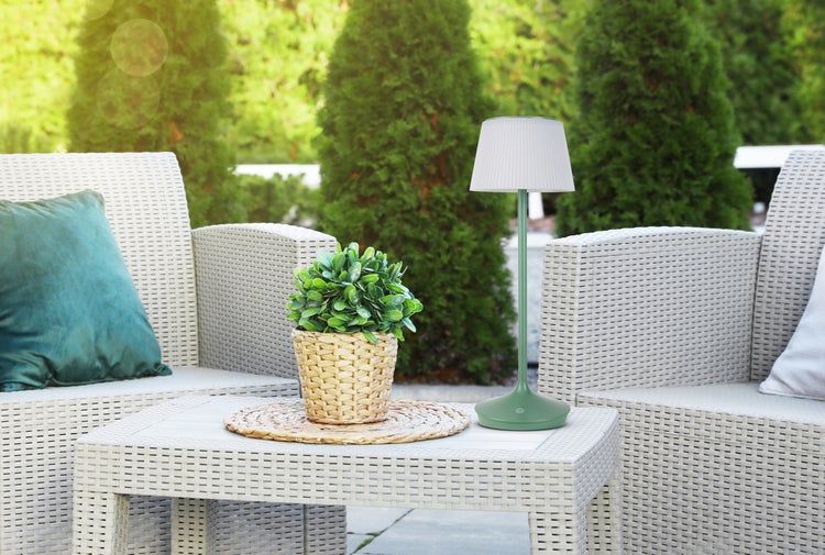 LED Leuchte EMMI für Außen und Innen, Tischlampe aus Metall und Kunststoff, mit fest verbauten LEDs, LED Tischlampe für Balkon, Terrasse, Garten, Wohnzimmer, Wintergarten, ca. 38 cm hoch