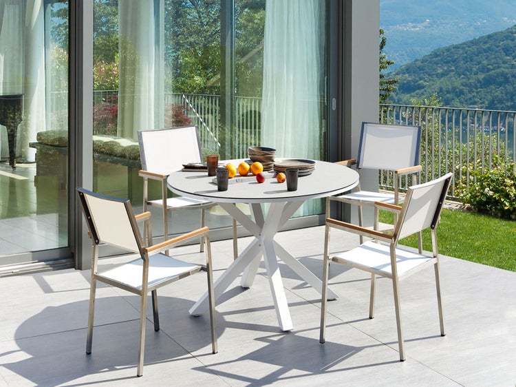 Gartenmöbel Set 4-Sitzer MALETTO/GROSSETO Metall Marmor Optik Weiß / Beige