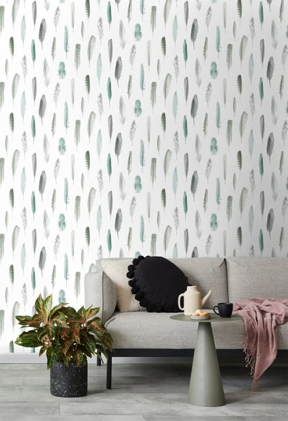 Walls4You Tapete Federn Grau, Blau und Weiß - 53 cm x 10.05 m - 935296