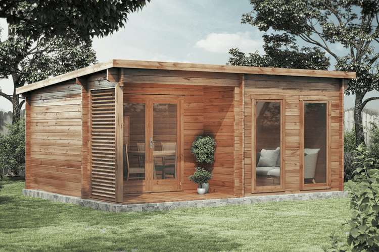 Holzgartenhaus mit Terrasse im Garten