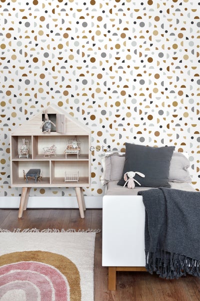 ESTAhome Tapete grafisches Motiv Weiß, Grau und Beige - 53 cm x 10.05 m - 139278